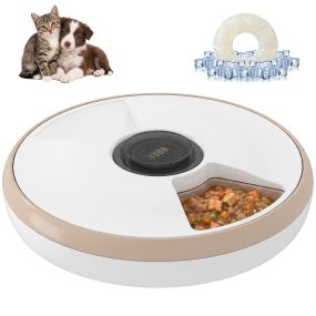 Comedero Automático para Gatos y Perros, Dispensador de Comida para Gatos con Temporizador Programable, Paquete de Hielo, 6 Cuencos, Pantalla LED, Funciona con Baterías, para Secos y Húmedos