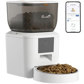 Comedero Automático 4L WiFi 2.4G, Dispensador de Comida para Gatos Perros con Control App, 2 Cuencos, 1-10 Comidas al Día, Grabadora Voz 10s, Antiatascos, 2 Fuentes Alimentación, Fácil Limpiar