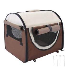 Transportín plegable para perros y gatos 46x36x41 cm con cojín lavable y ventanas de malla marrón
