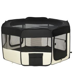 Parque plegable para perros y gatos con 2 puertas y cojín de tela Ø120x58 cm negro