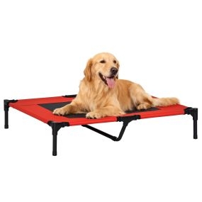 Cama Elevada para Perros Gatos Portátil Cama para Mascotas con Zona de Malla Transpirable y Tela para Interior Exterior 91,5x76,2x18 cm Rojo