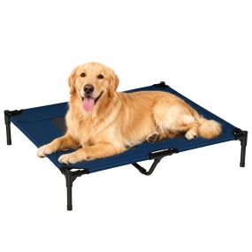 Cama elevada portátil para perros y gatos con malla transpirable 91,5x76,2x18 cm azul