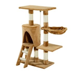 Árbol rascador para gatos 55x30x95 cm con nido, plataforma, caseta, escalera y cuerda, marrón