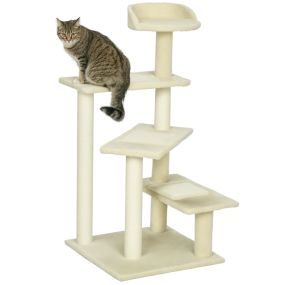 Árbol rascador para gato grande 50x50x100 cm con poste de sisal y plataformas beige