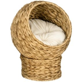 Cama para Gatos de Mimbre Cueva para Gatos Desmontable con Cojín Extraíble 40x37x51 cm Marrón y Beige