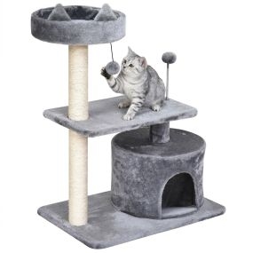 Árbol rascador para gatos 81 cm con cama, plataforma, refugio, sisal y bolas, gris