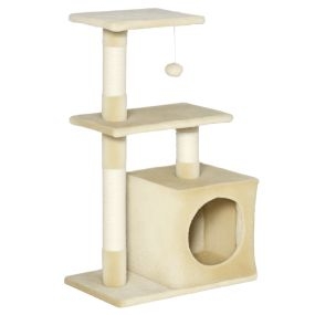 Árbol rascador para gatos 81,5 cm con postes de sisal, 2 plataformas, cueva y bola colgante beige