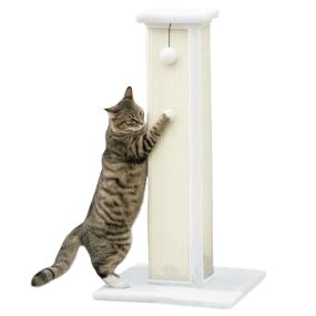 Poste Rascador para Gatos Altura 81 cm Rascador para Gatos Arañador para Gatos con Poste de Sisal y Bola Colgante 41x41x81 cm Blanco