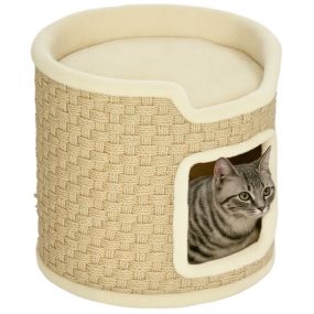 Barril rascador para gatos 37 cm con cueva y cama superior sisal caqui Ø38x37 cm hasta 5 kg