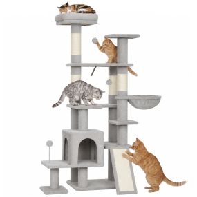 Árbol rascador para gatos 152 cm multinivel con cueva, hamaca y cama, gris claro