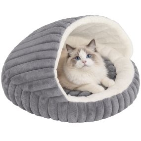 Cama para Gatos, Cueva para Gatitos Redonda con Base Antideslizante y Cojín Lavable, para Interior, 50x50x32 cm, Gris