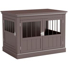 Jaula para Perros, Mesa Auxiliar, Casa para Mascotas Moderna con 3 Puertas Francés con Cierre Magnético, para Perros Pequeños, 78x53x59,3 cm, Café