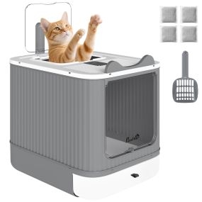 Arenero cubierto para gatos medianos M blanco con tapa abatible, entrada frontal y salida superior