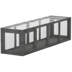 Túnel para Gatos de Madera con 3 Puertas Extraíbles, Recinto para Gatos, Techo de PVC, Interior y Exterior, 151,5x38,5x40 cm, Gris