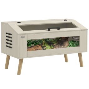 Terrario de vidrio templado con tapa abatible y ventilación 100x50x60 cm roble