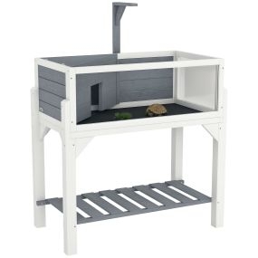 Casa de tortugas de madera con estante, soporte para lámpara, techo abatible, 90x84,5x47,5 cm, gris
