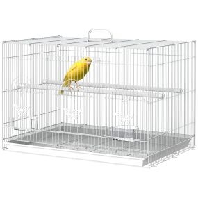 Jaula para pájaros de metal 60x41x41 cm con comederos, 2 perchas, 3 puertas y asa, blanca