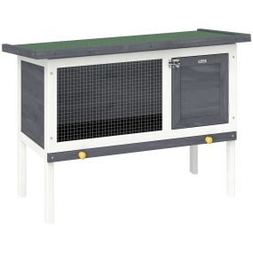 Conejera de madera gris 90x45x65 cm con techo abatible, bandeja extraíble y puerta con pestillo