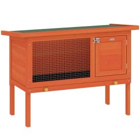 Conejera de madera para conejos medianos con techo abatible, bandeja extraíble, 90x45x65 cm, naranja