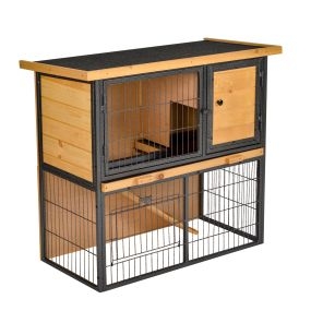 Conejera de exterior de madera 2 niveles con rampa y bandeja extraíble 89,5x45x81 cm gris
