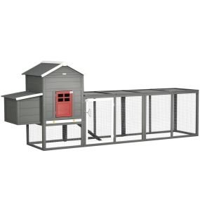 Gallinero exterior grande de madera 300x66x116 cm gris con nido, corral y bandeja extraíble