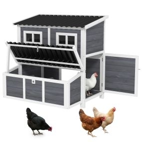 Gallinero para Exterior de Madera, 100x86x100 cm, para 2-4 Gallinas, Gallinero, Nido con Cierres, Bandeja Extraíble, Techo Impermeable, Puertas, Perchas, Conejera, Gris Claro