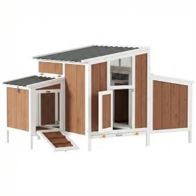 Gallinero para Exterior de Madera, 145x90x92 cm para 2-4 Gallinas, Gallinero con Nido, Casa Lateral, Bandeja Extraíble, Techo Impermeable, Puertas con Cerradura, Perchas, Conejera, Marrón Claro