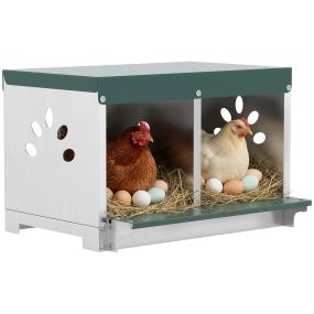 Ponedero para Gallinas de Acero Galvanizado con 2 Huecos, Caja Nido para 2 Gallinas con Techo Impermeable y Ventilación, para Recoger los Huevos más Limpios, Plateado y Verde