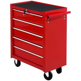 Carro caja de herramientas móvil con 5 cajones, 4 ruedas, chapa de acero rojo