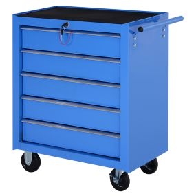 Carro caja de herramientas móvil con 5 cajones, 4 ruedas, chapa de acero azul