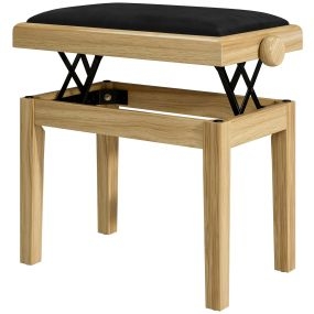 Banco para Piano Regulable Altura 45-56 cm, Banqueta para Piano Acolchada de Terciopelo, Taburete para Teclado, Patas de Madera, Madera Natural