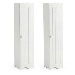 Juego de 2 Muebles Baño Estrecho con Orificio Papel Higiénico Puerta Pomo Estantes Extraíbles Organizador Espacios Reducidos Blanco