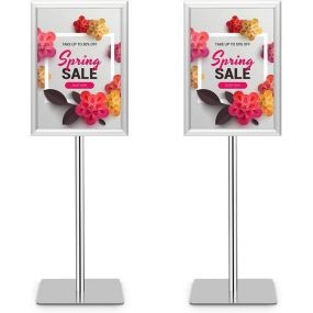 Juego de 2 Soporte de Cartel A3 Altura Ajustable Panel Giratorio 360 Base Pesada Estable Marco de Aleación de Aluminio 78 cm - 130 cm Plata