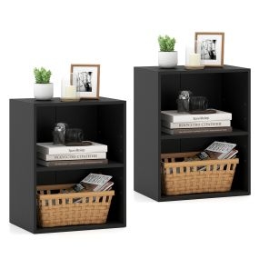Juego de 2 Estantes de Libros de MDF con Balda Regulable Acabado Oscuro Resistente Gran Almacenaje Práctico 42 x 29,5 x 53,5 cm Negro
