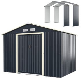 Cobertizo de Metal para Exterior con 2 Extensiones de Acero con 4 Respiraderos Puertas Correderas para Jardín Patio Granja 277cm