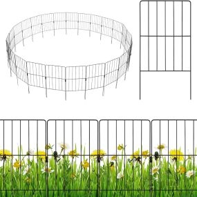 Juego de 30 Valla de Jardín Metálica Antioxidante Montaje Flexible para Césped Patio y Exterior Resistente a la Intemperie 61 x 33 cm Negro