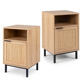 Juego de 2 Mesitas de Noche de Ratán con Puerta y Estante Abierto Gran Capacidad de Carga Estable para Dormitorio 40 x 35 x 65,5 cm Natural