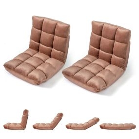 Juego de Silla de Suelo Plegable con Ángulo Ajustable Fácil de Limpiar Relleno Grueso Resistente 160 kg Tela Suave 104 x 53 x 15 cm Café