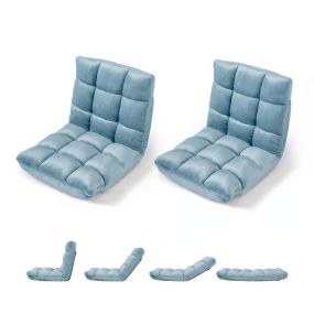 Juego de 2 Sillas de Suelo con Ángulo Regulable Plegable con Esponja de Alta Densidad para Sala y Dormitorio 104 x 53 x 15 cm Verde Claro