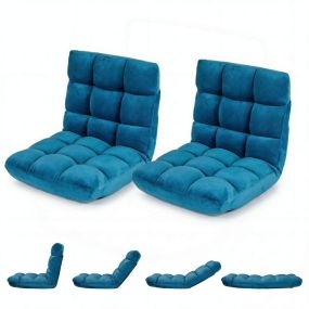 Juego de 2 Sillas de Suelo Ajustables con Esponja de Alta Densidad Plegable Resistente para Sala y Dormitorio 104 x 53 x 15 cm Azul