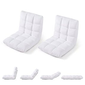 Juego de 2 Sillas de Suelo Ajustables con Tela Suave Esponja de Alta Densidad Plegable para Sala y Dormitorio 104 x 53 x 15 cm Blanco
