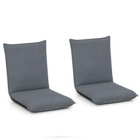 Juego de 2 Silla de Piso Plegable Varios Niveles Ajustables Esponja Densa Estructura Metálica Cómoda Ahorra Espacio 99 x 44 x 9,5 cm Gris