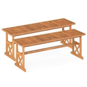 Juego de 2 Bancos de Madera de Acacia para Exterior sin Respaldo Asiento Listones para 2-3 Personas Comedor Porche Jardín Balcón Patio
