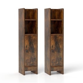 Juego de 2 armarios de baño esquineros con puerta y estantes ajustables marrón rústico