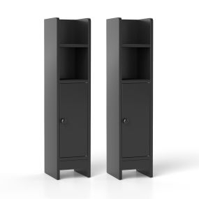 Juego de 2 armarios de baño esquineros con puerta y estantes ajustables, soporte para papel higiénico, negro