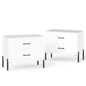 Juego de 2 cómodas de 2 cajones de madera de ingeniería, blanco, 71 x 40 x 61 cm