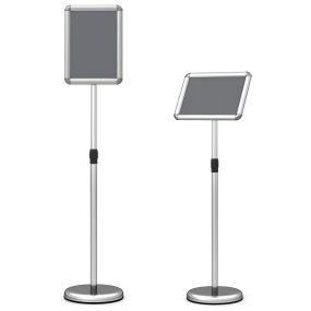 Juego de 2 soportes de suelo para carteles A4 ajustables con rotación 360° base antideslizante plateados