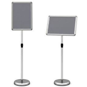 Juego de 2 soportes de suelo para carteles A3 ajustables con rotación 360° base antideslizante plateados