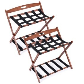 Juego de 2 Portaequipajes Plegables de Bambú Doble Nivel Fácil de Montar Antideslizante Carga 30 kg Portátil 68 x 49 x 62 cm Nogal