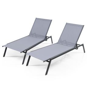 Juego de 2 tumbonas exteriores ajustables 5 niveles bastidor metal resistente 150 kg 185,5-199 x 70 cm gris